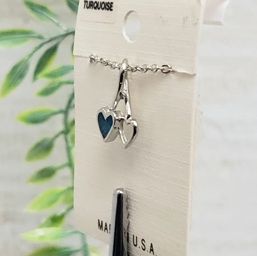 ⚠️SALE⚠️ New Turquoise Inlay Double Heart Pendant With Chain Necklace - Picture 6 of 7